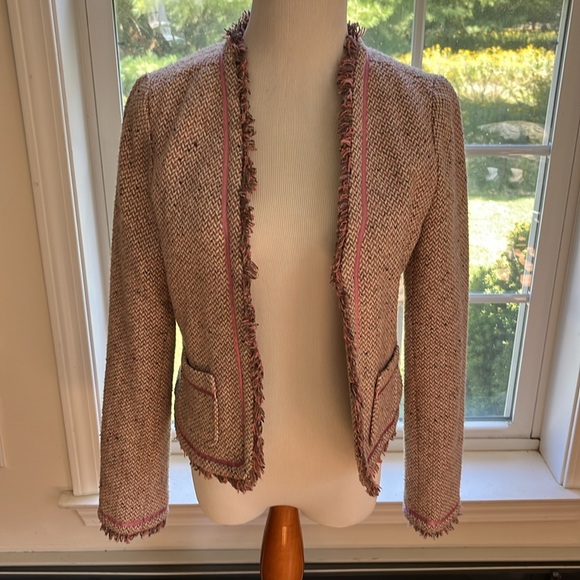 Old Navy Tweed women’s size Small Blazer Pink w/ grey, cream, taupe fabric - Picture 7 of 13